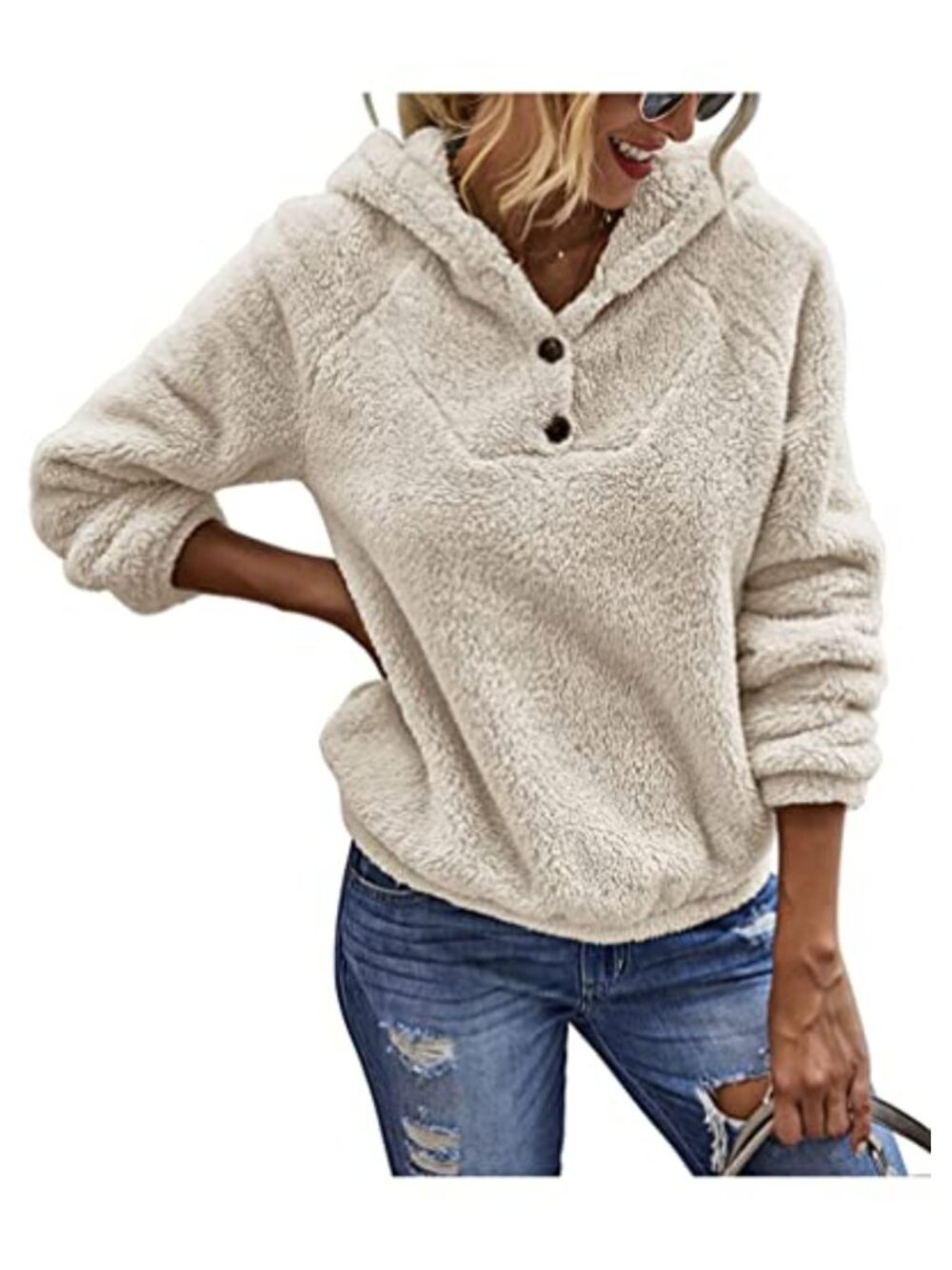 Womens Fuzzy Fleece Sherpa Hoodie Pullover with Pockets Cozy Winter